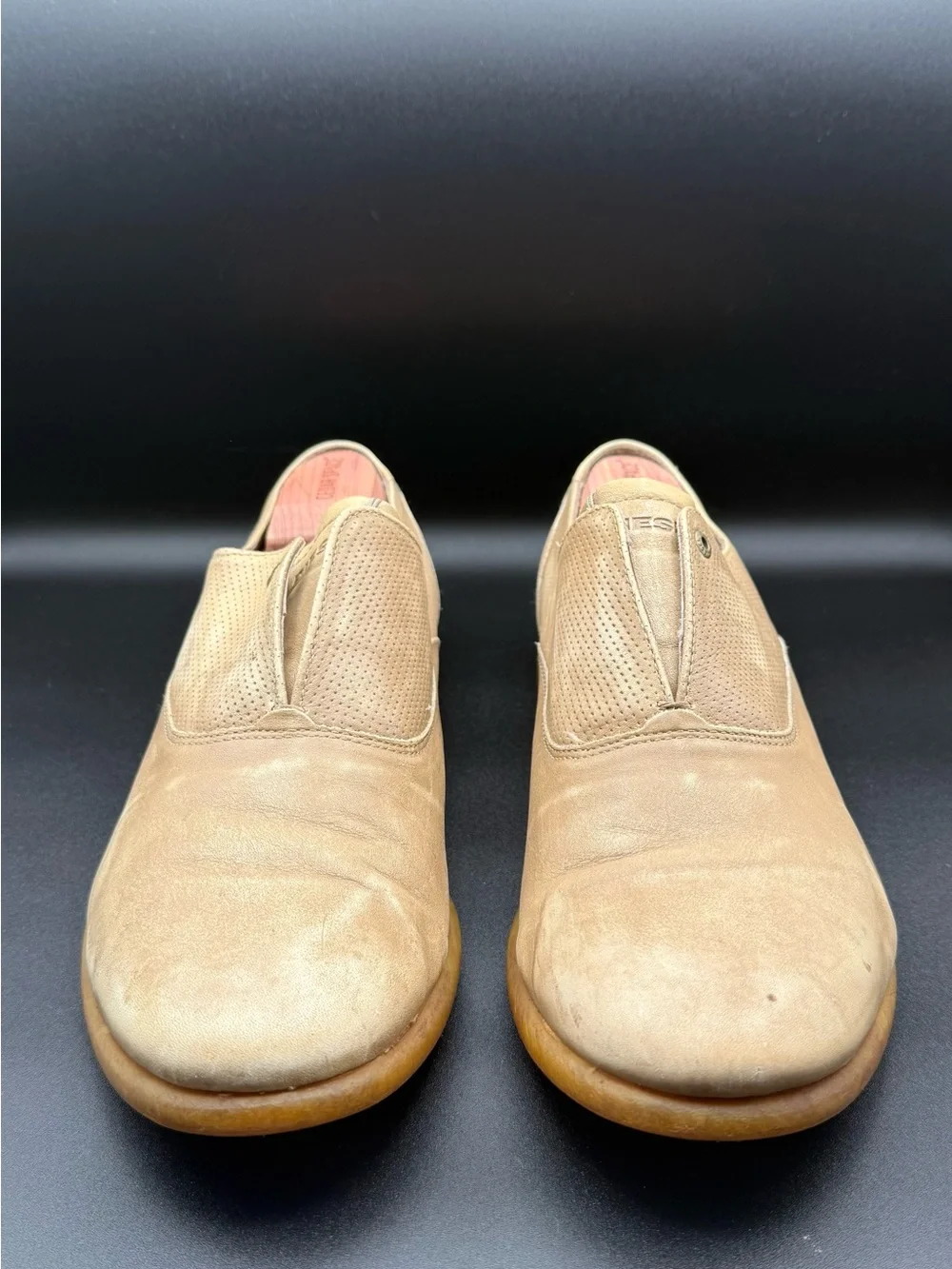 DIESEL Tan Beige Perforated Leather Slip On Loafers Size EU 44 Outsole 12.5 In